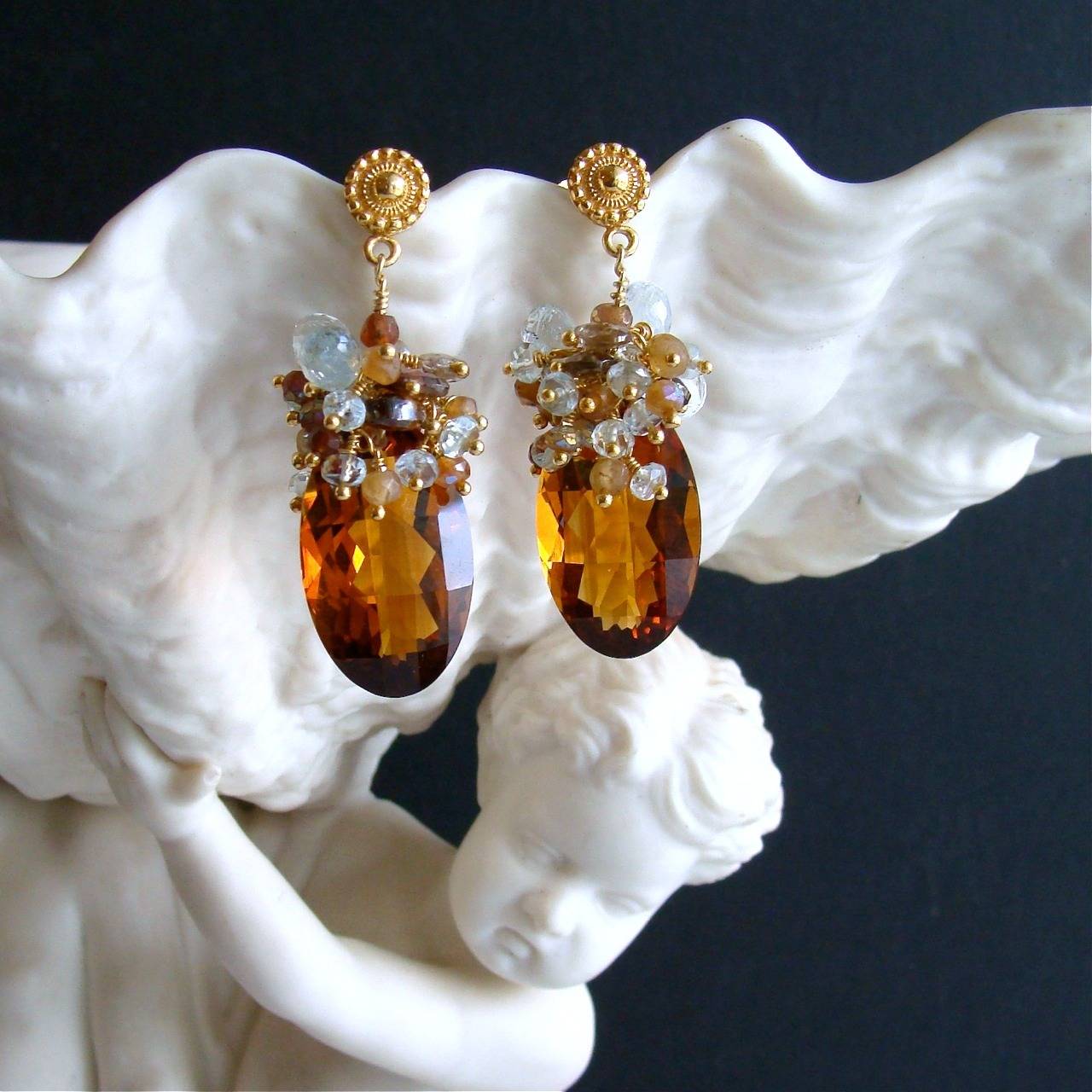 Madeira Citrine Ovals Hessonite Garnet Aquamarine Zircon Post Style Earrings