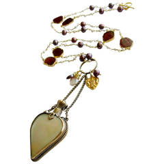 Pearl Garnet Slices Mother of Pearl Heart Chatelaine Scent Bottle Necklace