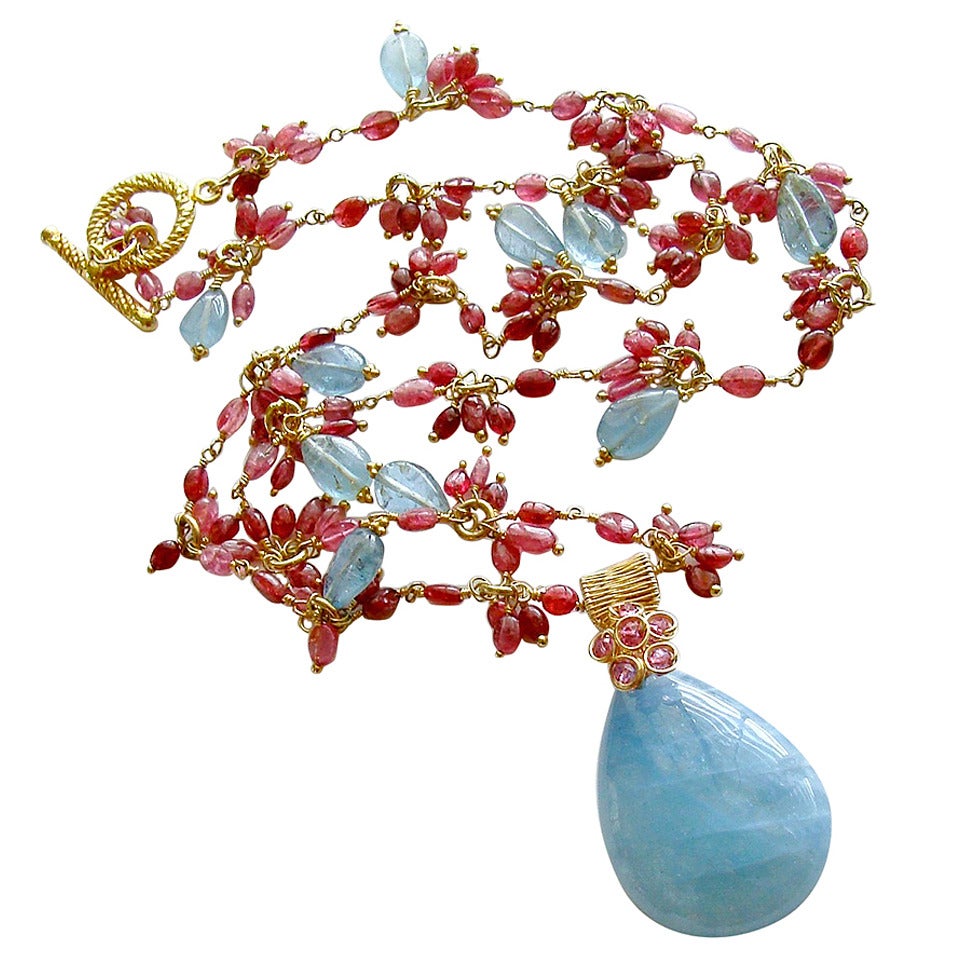 Pink Sapphire Aquamarine Pendant Pandora Necklace