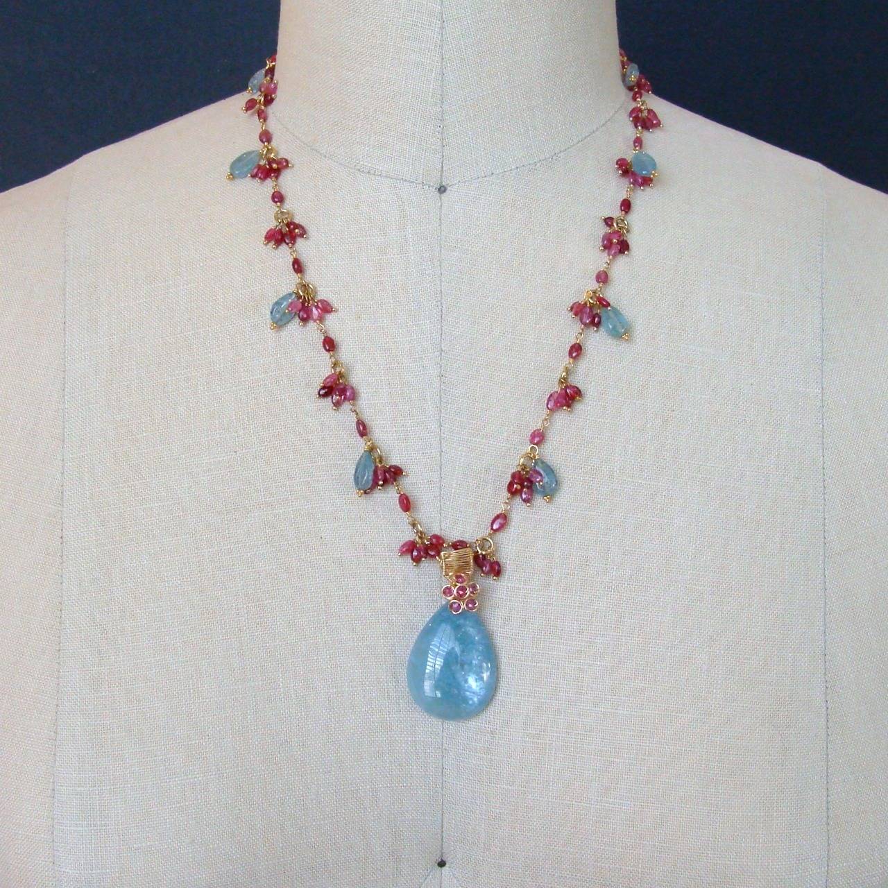 Pink Sapphire Aquamarine Pendant Pandora Necklace