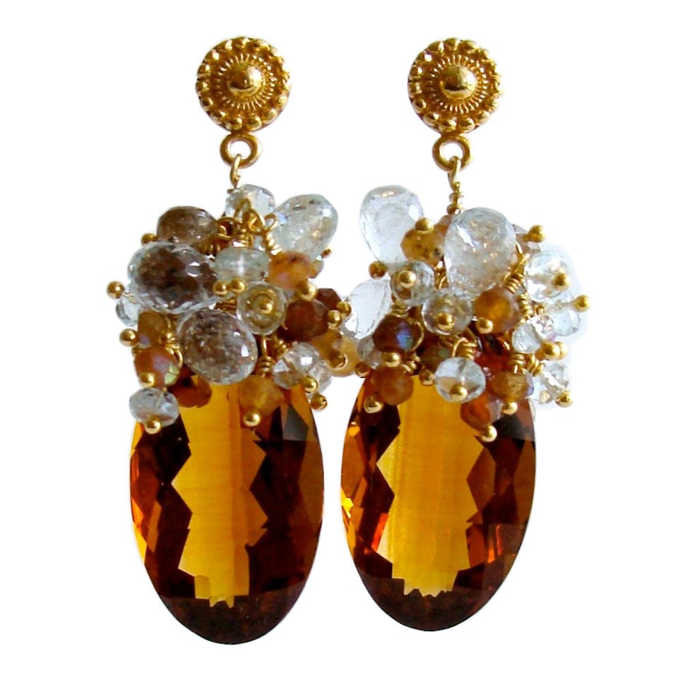 Madeira Citrine Ovals Hessonite Garnet Aquamarine Zircon Post Style Earrings