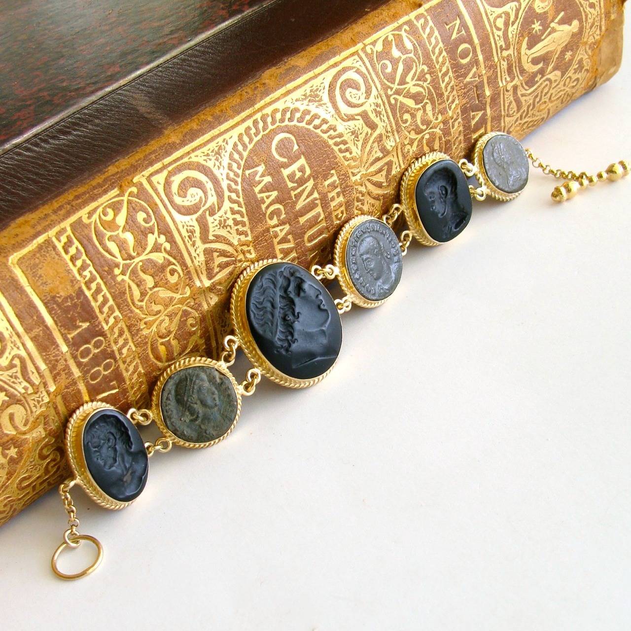Venetian Glass Cameo Intaglio Bracelet Ancient Roman Coin Roma Bracelet