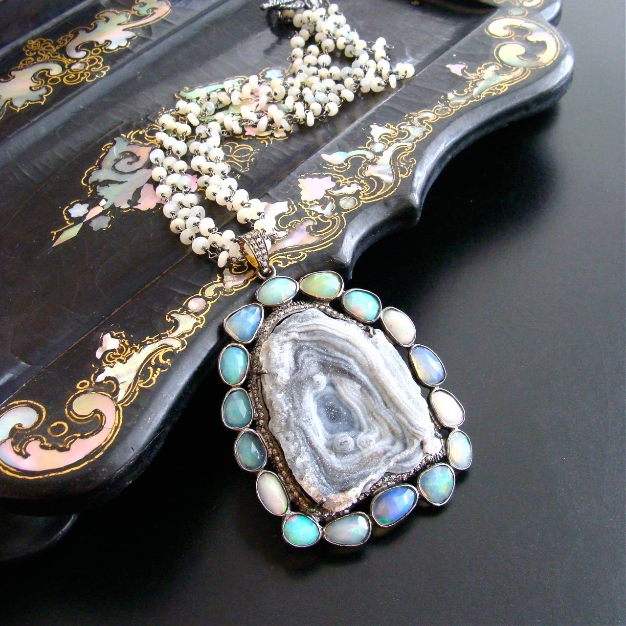 Artisan Druzy Rose Diamond Opal Choker Necklace - Chante Necklace