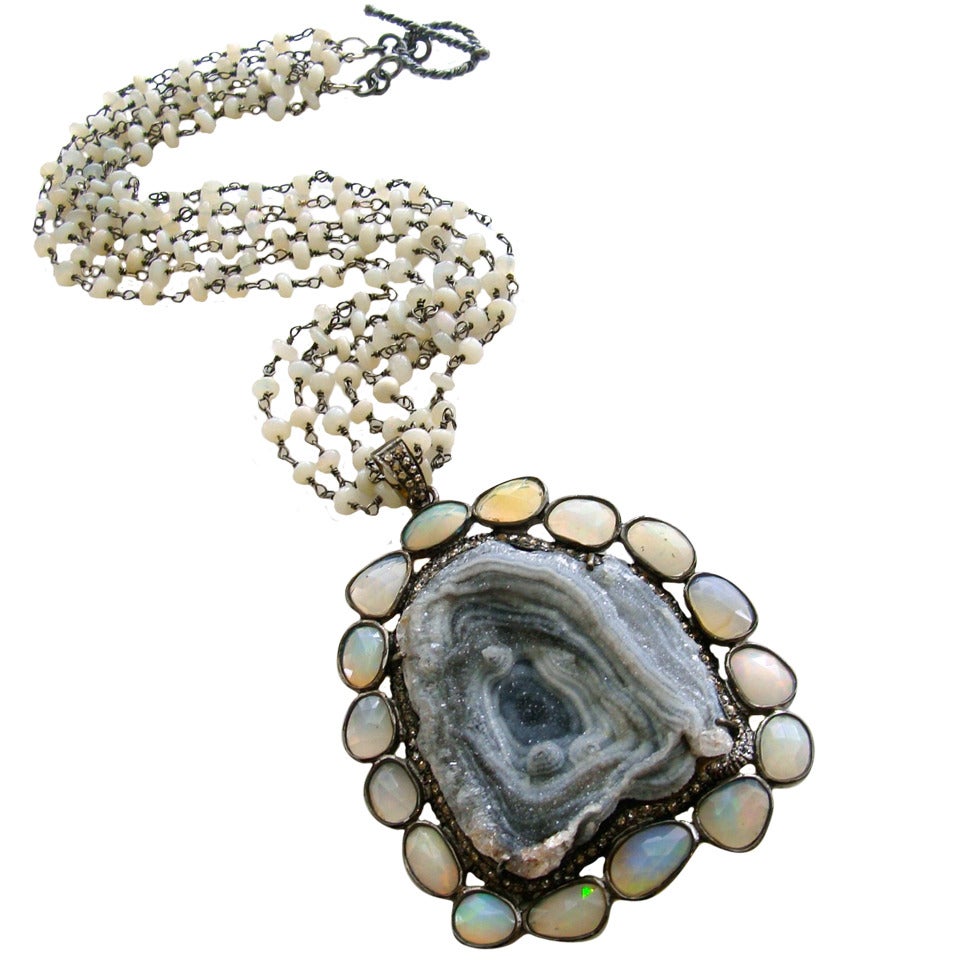 Druzy Rose Diamond Opal Choker Necklace - Chante Necklace