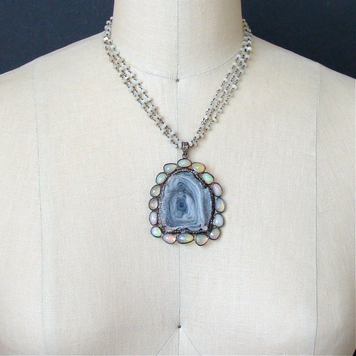 Druzy Rose Diamond Opal Choker Necklace - Chante Necklace 1