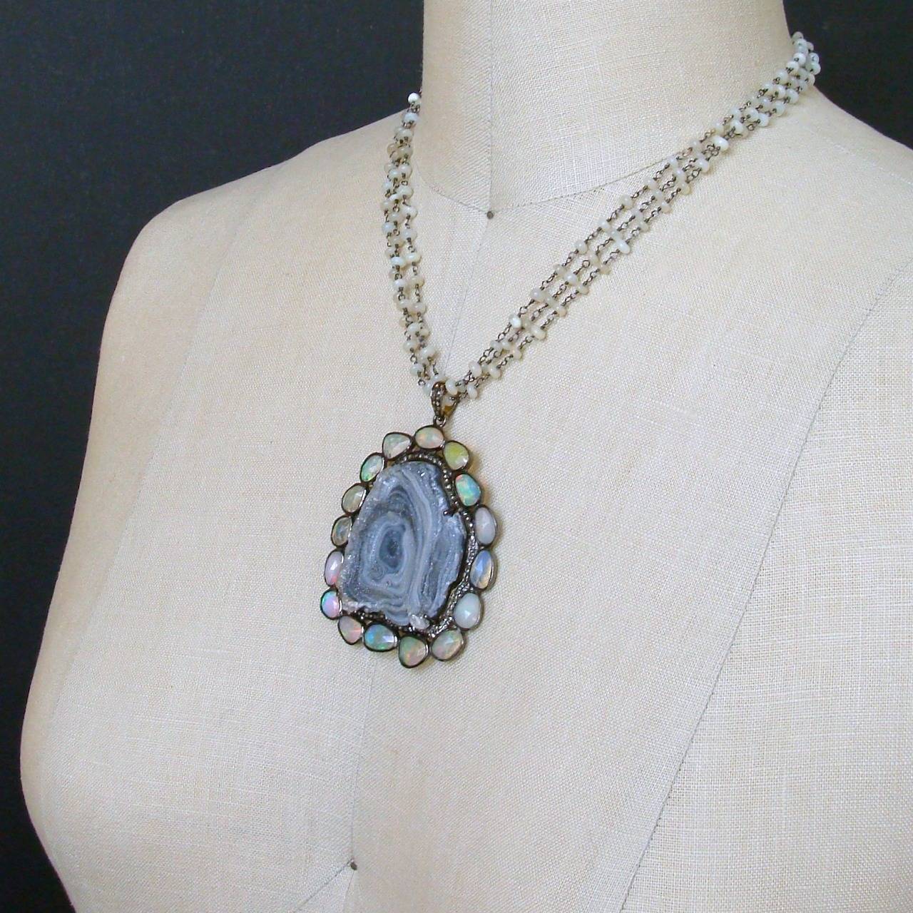 Druzy Rose Diamond Opal Choker Necklace - Chante Necklace 2