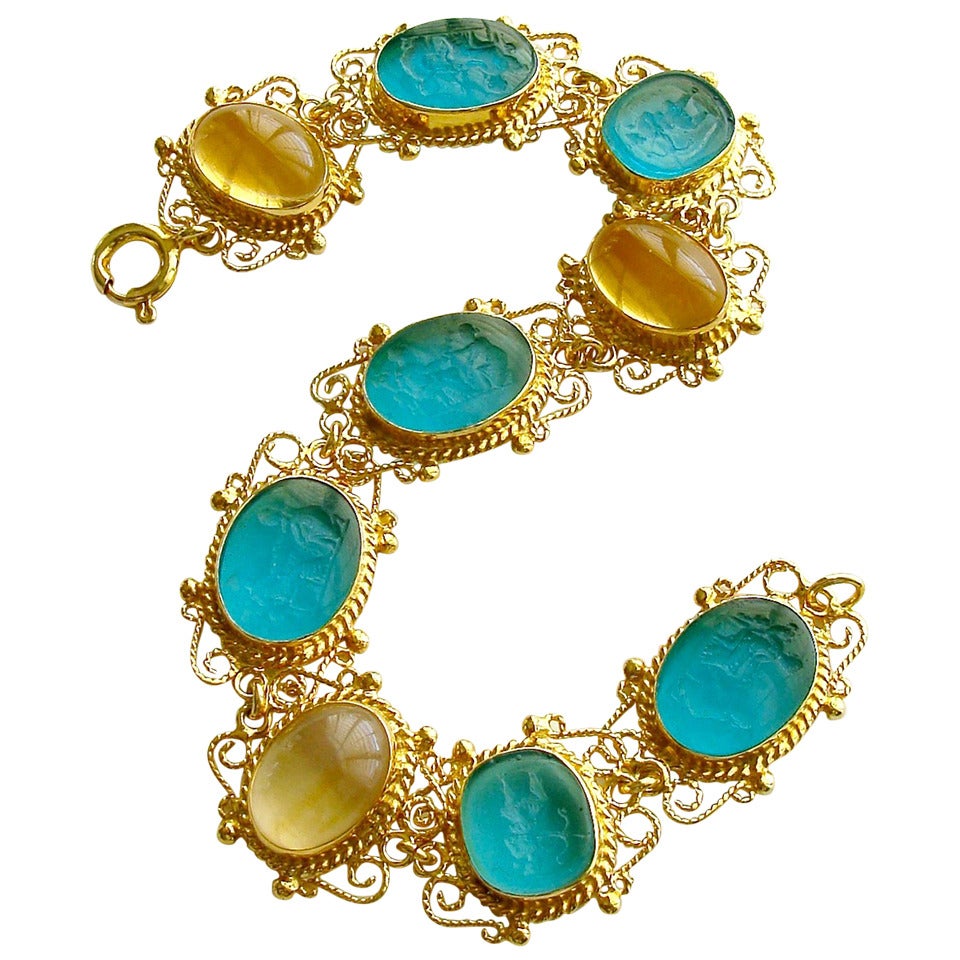 Venetian Glass Intaglios Citrine Bracelet