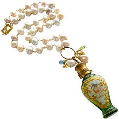 Cherub Chatelaine Scent Bottle Pink Baroque Pearls Necklace