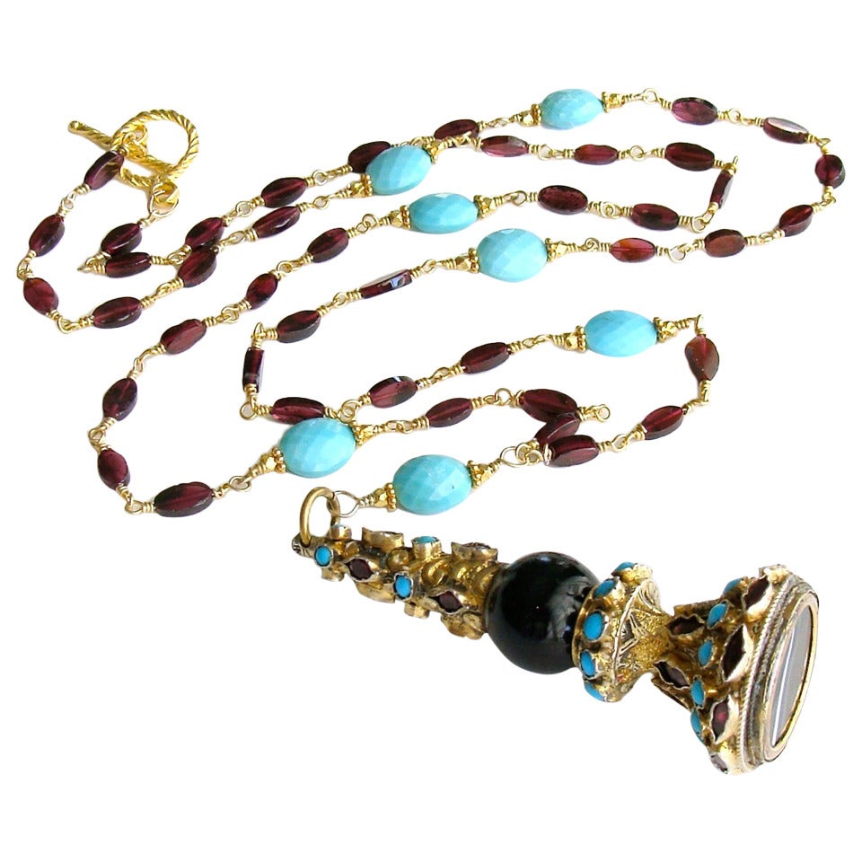 Garnet Turquoise Austro Hungarian Fob Necklace