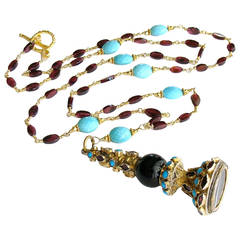 Garnet Turquoise Austro Hungarian Fob Necklace