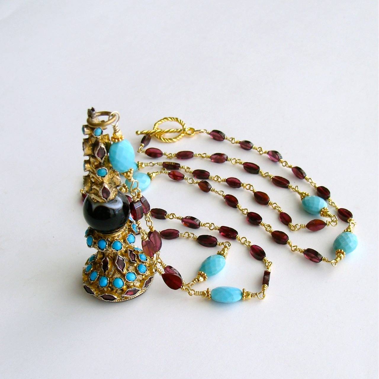 Garnet Turquoise Austro Hungarian Fob Necklace 1