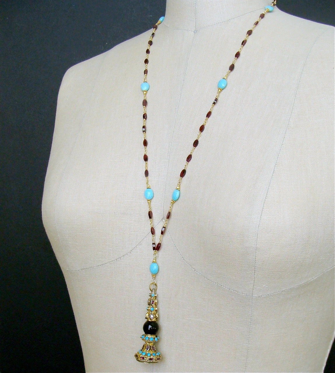 Garnet Turquoise Austro Hungarian Fob Necklace 2