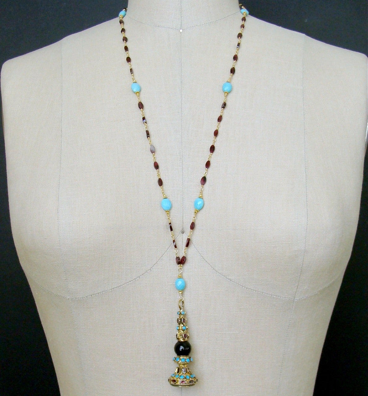 Garnet Turquoise Austro Hungarian Fob Necklace 3