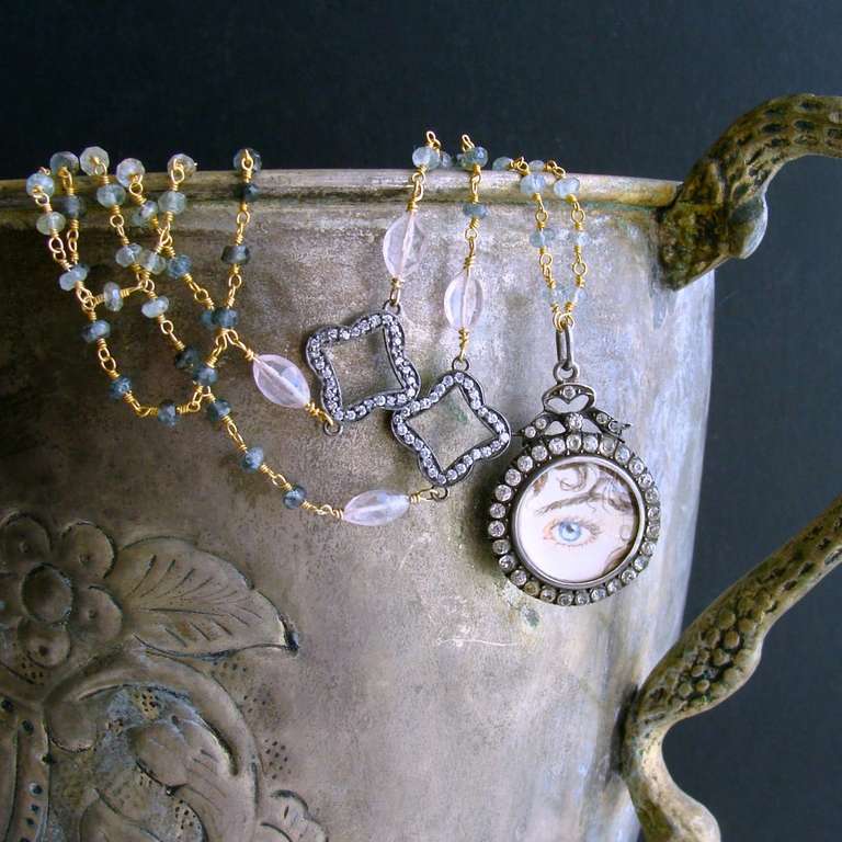 Lover's Eye Georgian Locket Sapphires Rose Quartz Necklace - Rebecca Necklace 1