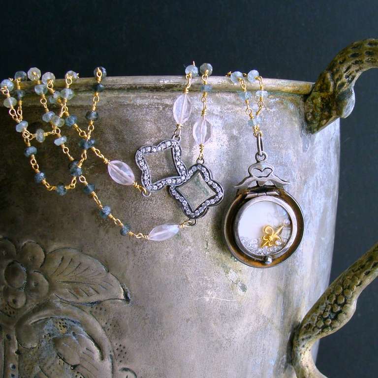Lover's Eye Georgian Locket Sapphires Rose Quartz Necklace - Rebecca Necklace 2