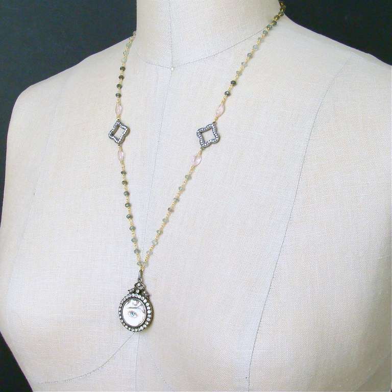 Lover's Eye Georgian Locket Sapphires Rose Quartz Necklace - Rebecca Necklace 5