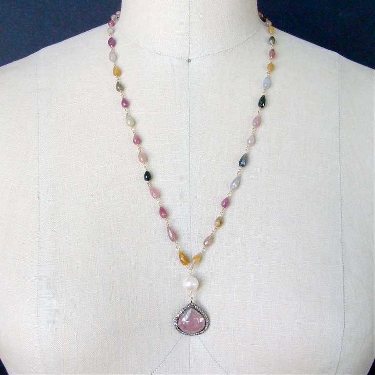 Pink Sapphire Pave Diamonds Multi Sapphire Necklace - Licia Necklace 1