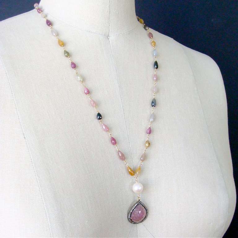 Pink Sapphire Pave Diamonds Multi Sapphire Necklace - Licia Necklace 2