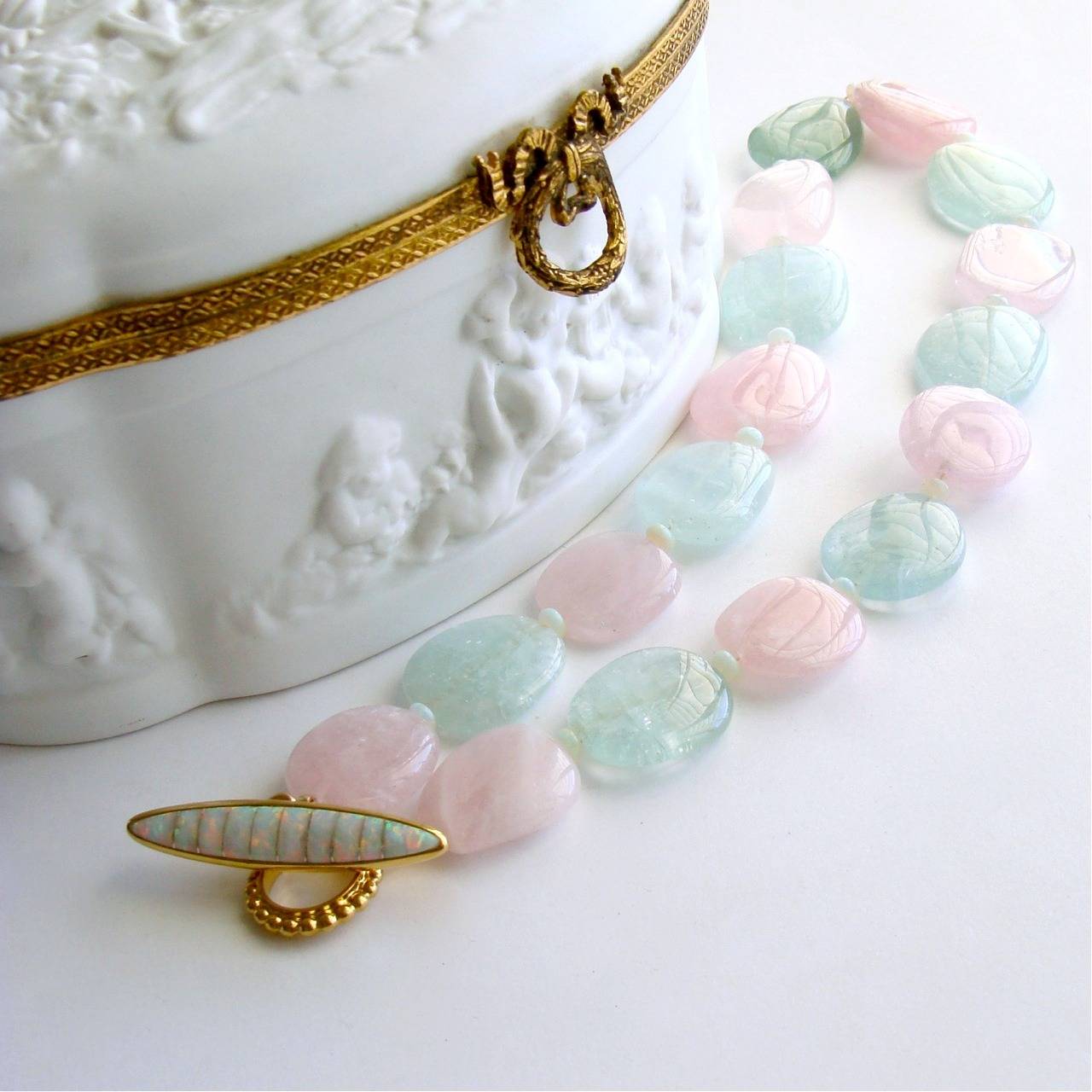 Francesca Necklace.

After such a harsh winter, spring is on the minds of fashionistas everywhere and this confectionary colored necklace does not disappoint!  Beryl is a gemstone family name that include stones in many colors - aquamarine (soft