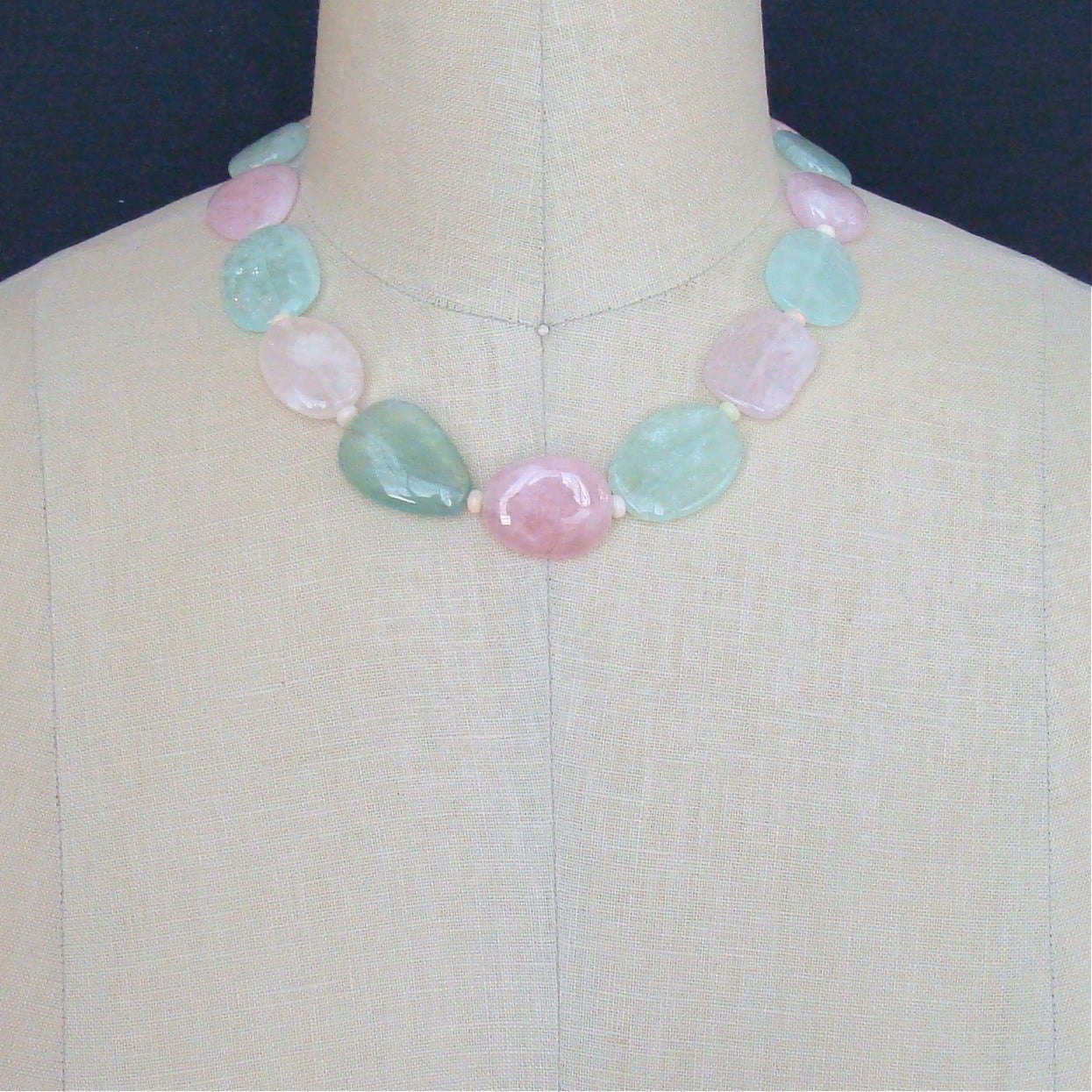 Women's Aquamarine Morganite Beryl Slices Opal Toggle Inlay Choker Necklace