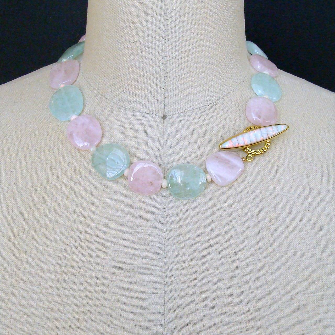Aquamarine Morganite Beryl Slices Opal Toggle Inlay Choker Necklace 2