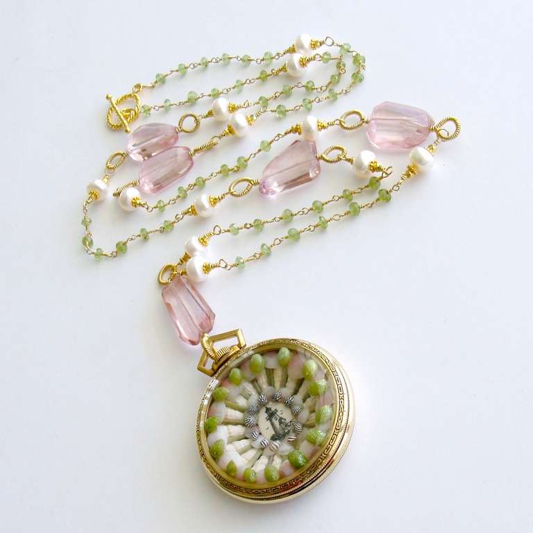 Sailor's Valentine Pink Quartz Peridot Necklace