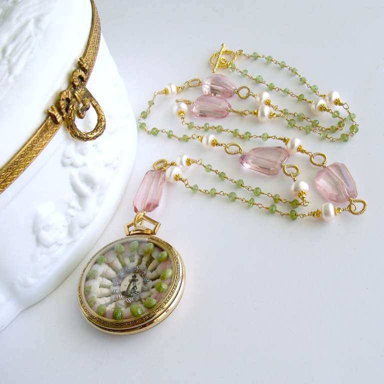 Women's Sailor's Valentine Pink Quartz Peridot Necklace