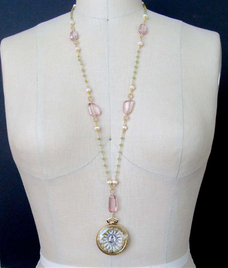 Sailor's Valentine Pink Quartz Peridot Necklace 2