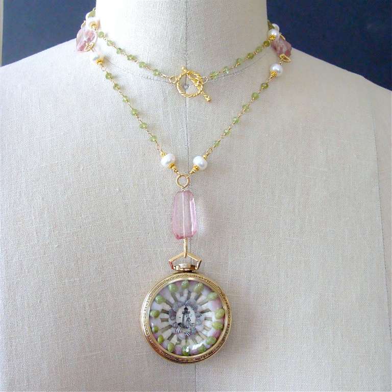 Sailor's Valentine Pink Quartz Peridot Necklace 3
