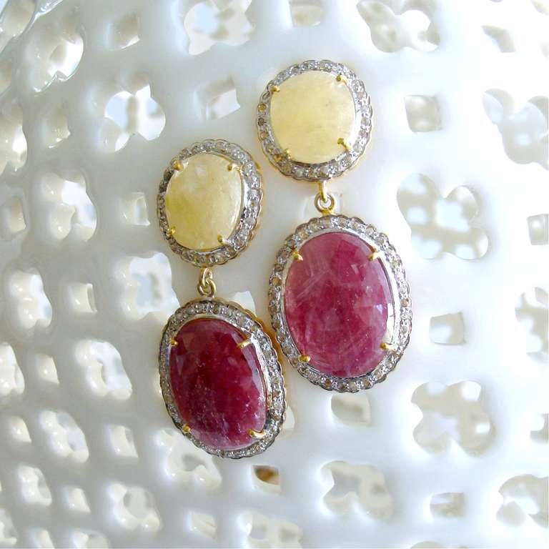 Women's Pink Ivory Sapphire Slices Diamond Pave Earrings - Piper II Earrings