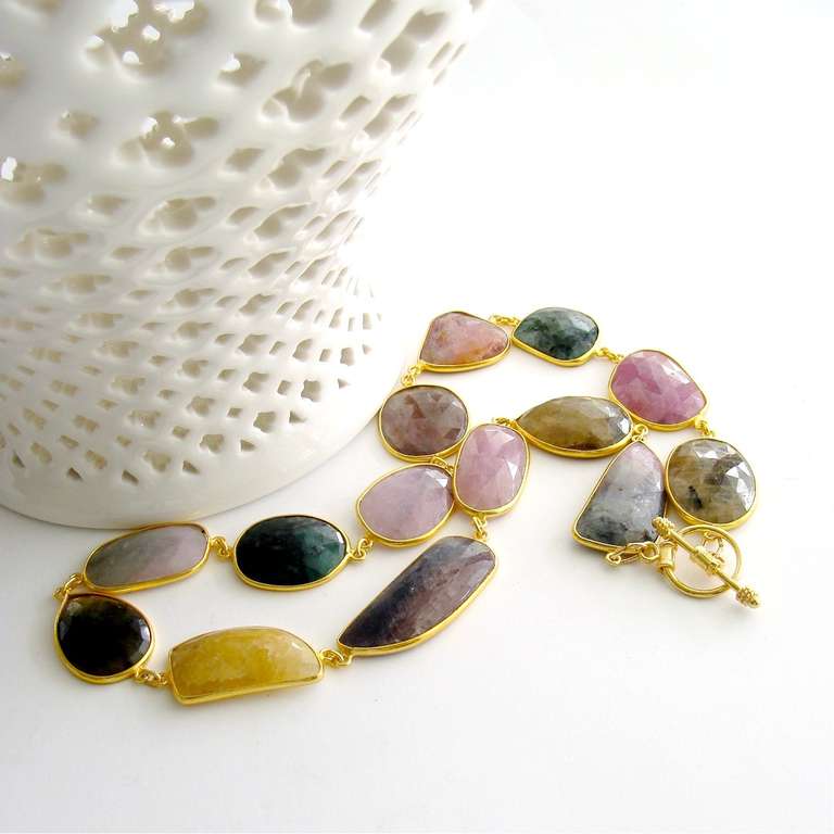Women's Multicolored Sapphire Slices Choker Necklace - Suzie II Necklace
