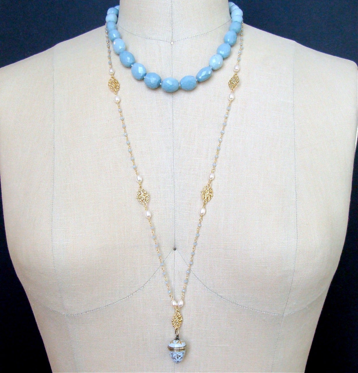 Women's Blue Opal Mother of Pearl Inlay Choker Necklace