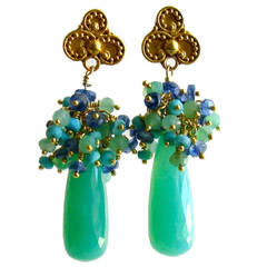 Chrysoprase Sleeping Beauty Turquoise Kyanite Cluster Post Style Earrings
