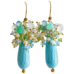 Turquoise Jade Opal Apatite Prasiolite Blue Topaz Chrysoprase Cluster Earrings