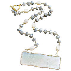 Mother-of-Pearl “M” Monogram Gaming Counter Mystic Labradorite Necklace