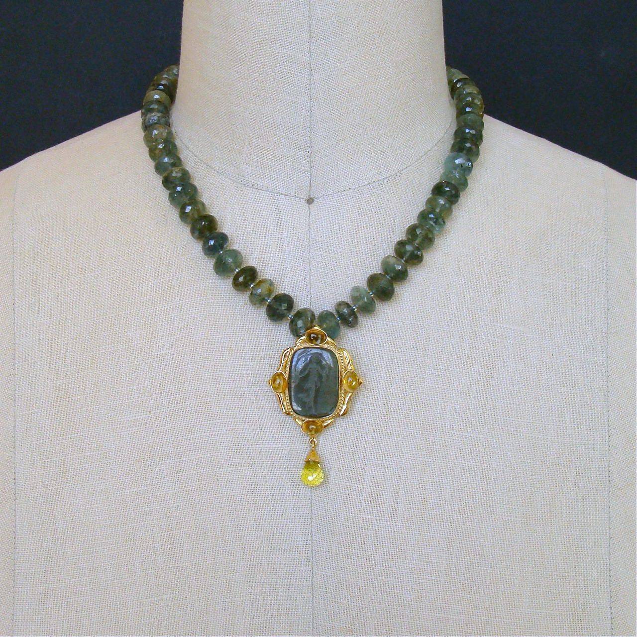 Green Sapphires Citrine Venetian Glass Intaglio Choker Necklace In New Condition In Colleyville, TX