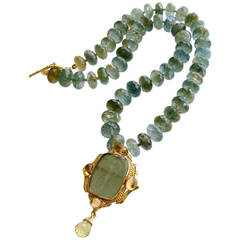 Green Sapphires Citrine Venetian Glass Intaglio Choker Necklace