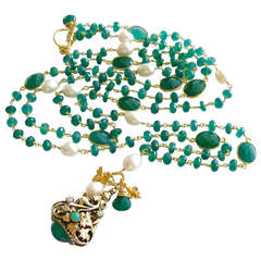Emerald Green Onyx Victorian Fob Double Strand Necklace - Eveleen Necklace