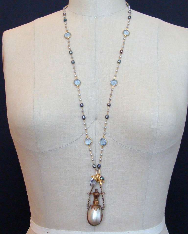 De las mujeres Cuarzo Azul Perlas Concha Perfume Chatelaine Collar - Collar Guinevere