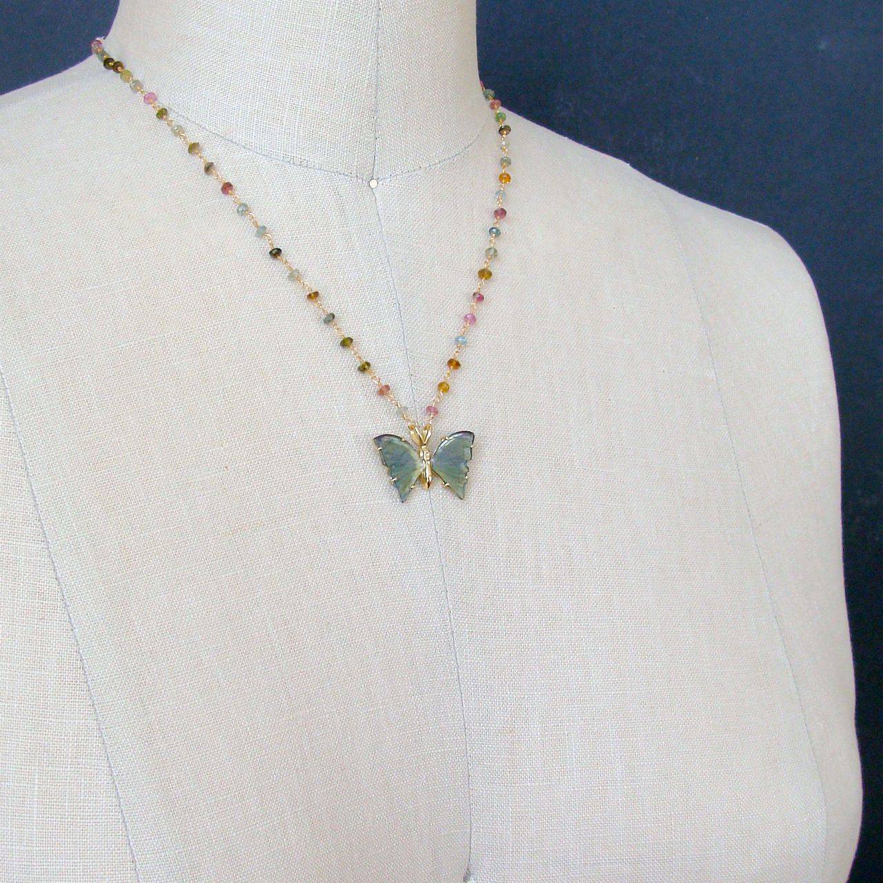Artisan Blue Green Tourmaline Butterfly Necklace