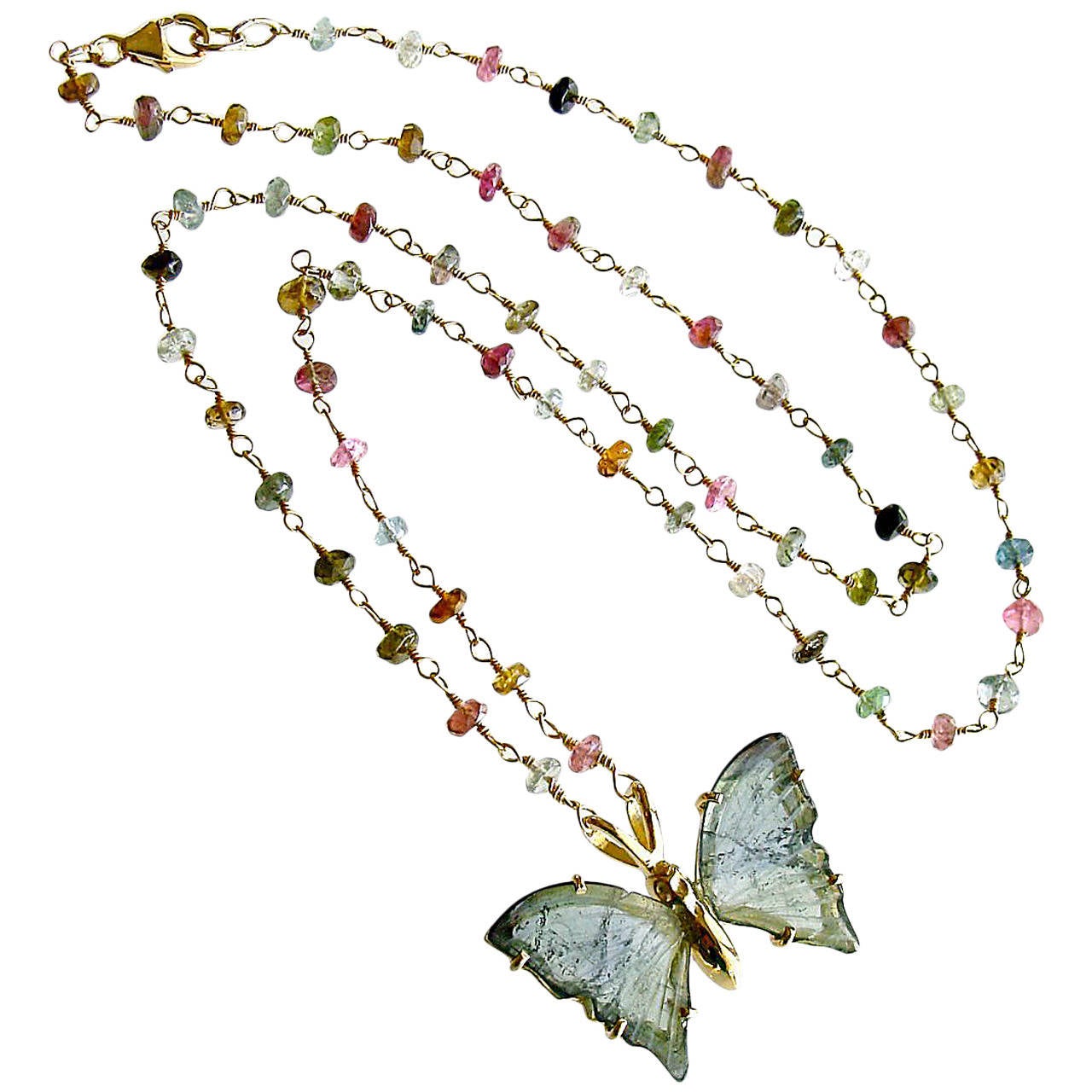 Blue Green Tourmaline Butterfly Necklace