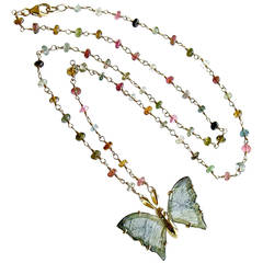 Blue Green Tourmaline Butterfly Necklace