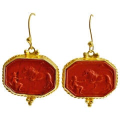 Venetian Glass Cherub Lion Intaglio Earrings
