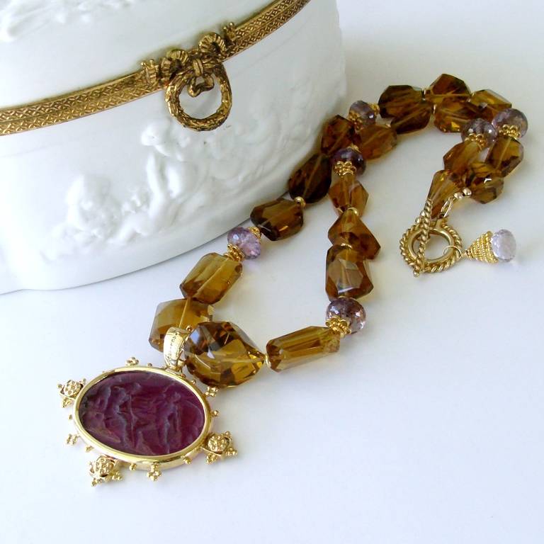 Neoclassical Faceted Citrine Ametrine Intaglio Choker Necklace