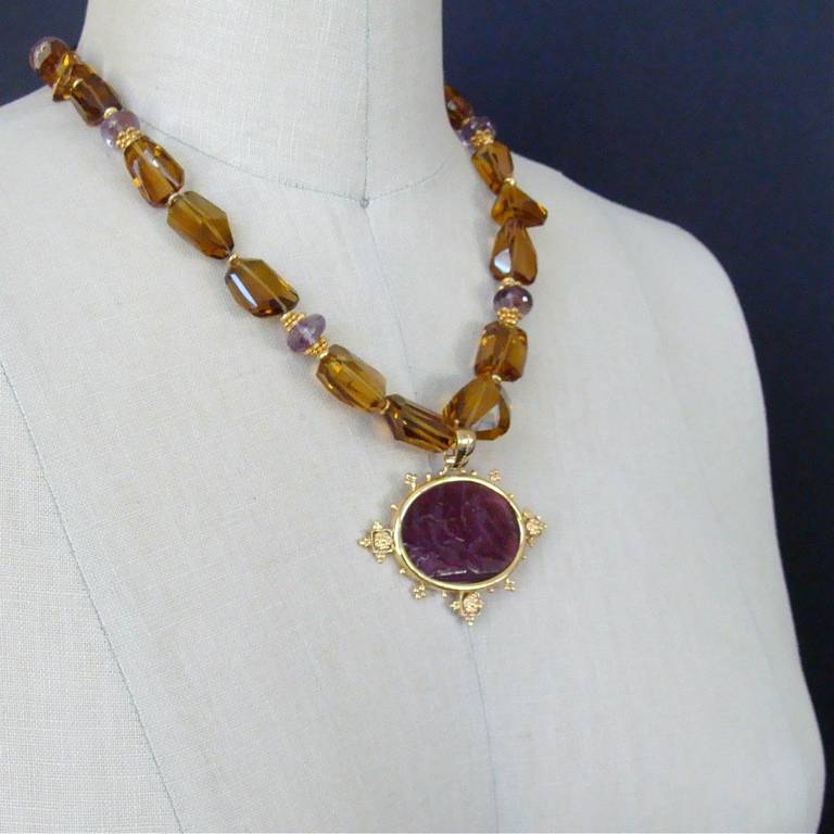 Faceted Citrine Ametrine Intaglio Choker Necklace In New Condition In Colleyville, TX