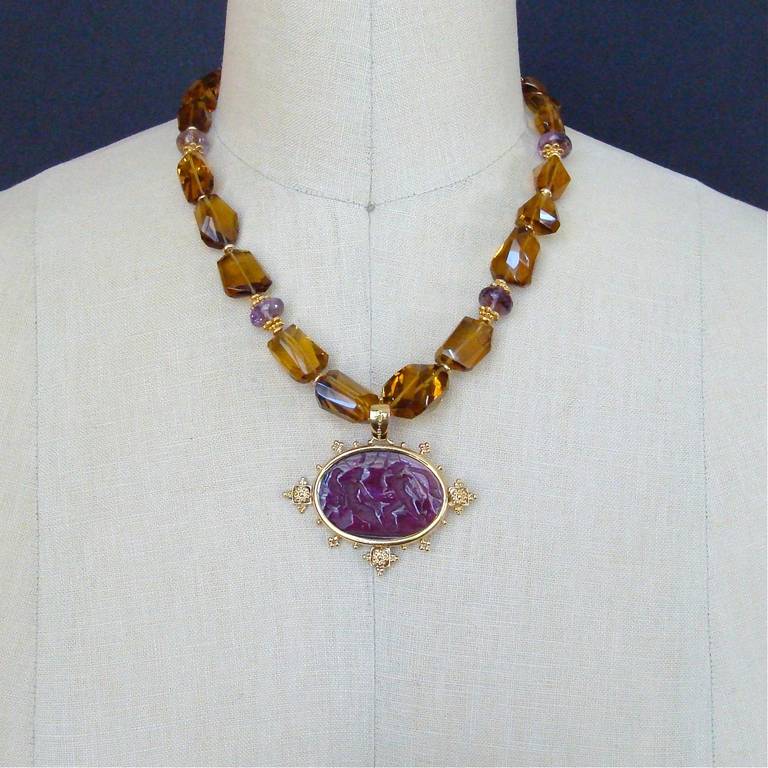 Women's Faceted Citrine Ametrine Intaglio Choker Necklace