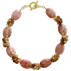 Rhodochrosite Slices Necklace - Champagne Citrine, Rhodonite, Smokey Quartz