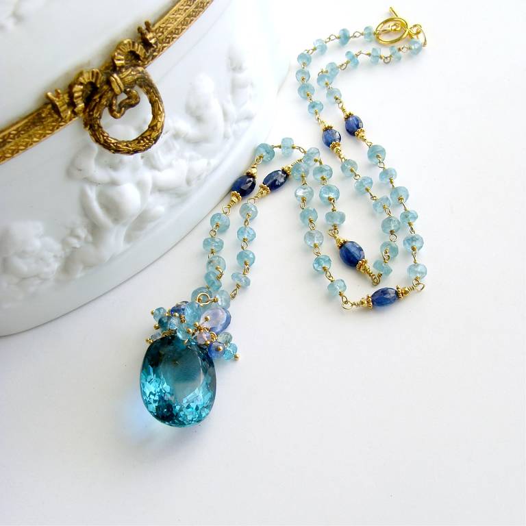 Women's Apatite Kyanite Necklace with Luxe Prasiolite Pendant -  Mabelle Necklace