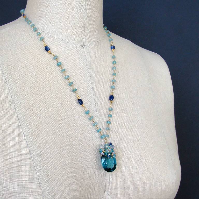 Apatite Kyanite Necklace with Luxe Prasiolite Pendant -  Mabelle Necklace 1