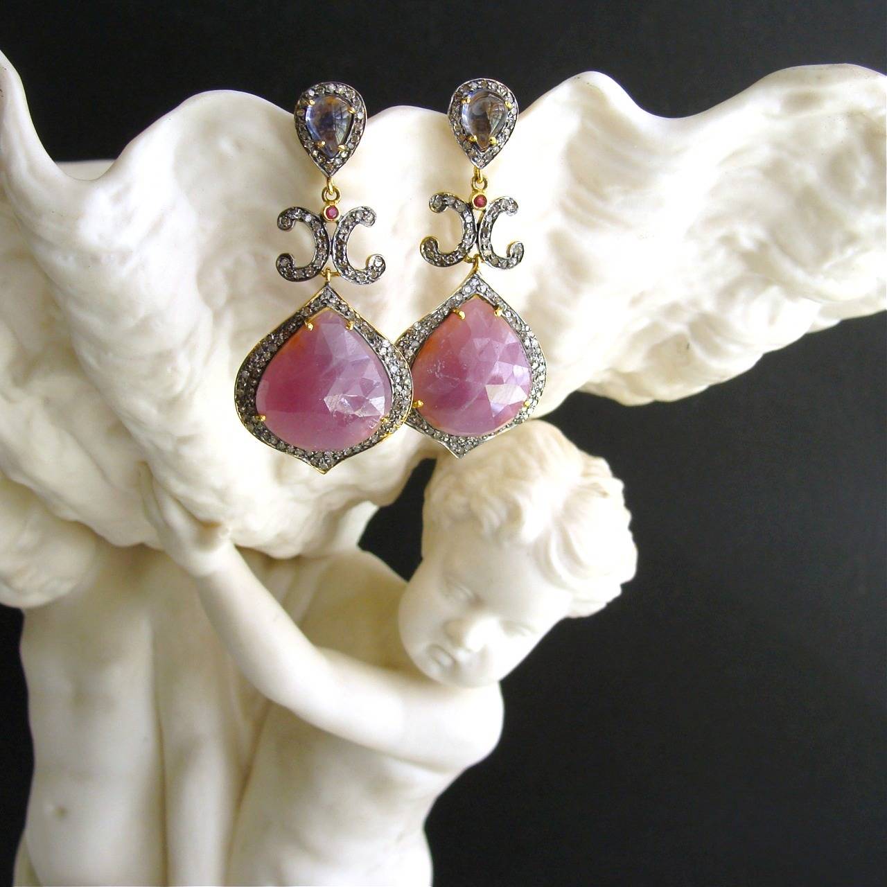 Artisan Raspberry Pink Violet Sapphire Diamond Candace Earrings